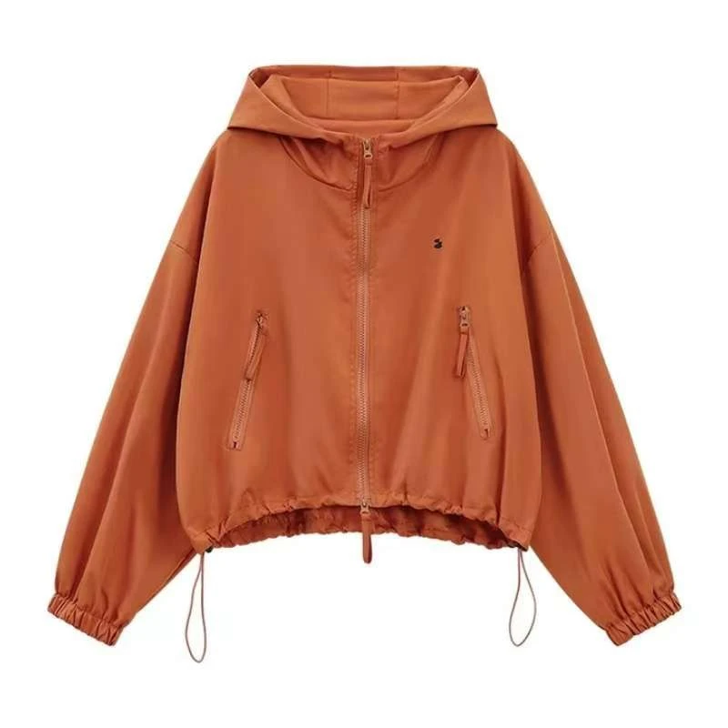 2024春秋新款连帽夹克短款小个子下摆加棉加厚长袖冲锋衣外套女