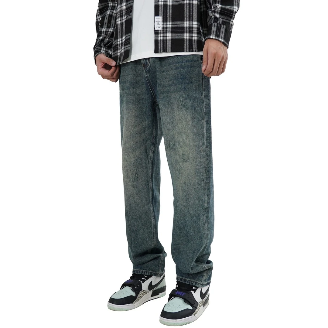 牛仔裤男款爆款2025新款休闲春季美式高街复古做旧宽松直筒裤子潮