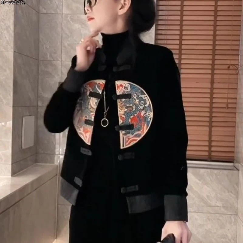 唐装丝绒春秋外套重工刺绣时尚盘扣国风复古风设计感新中式上衣服