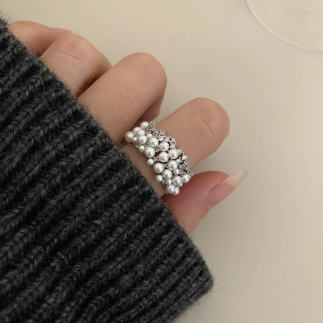 铜合金戒指 拾来花女王皇冠手工镶嵌轻奢小众设计百搭ins开口戒指