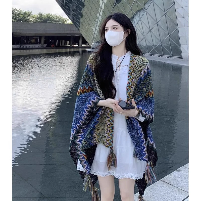 波西米亚披肩洋气异域斗篷女云南旅游草原旅行穿搭拍照民族风披风