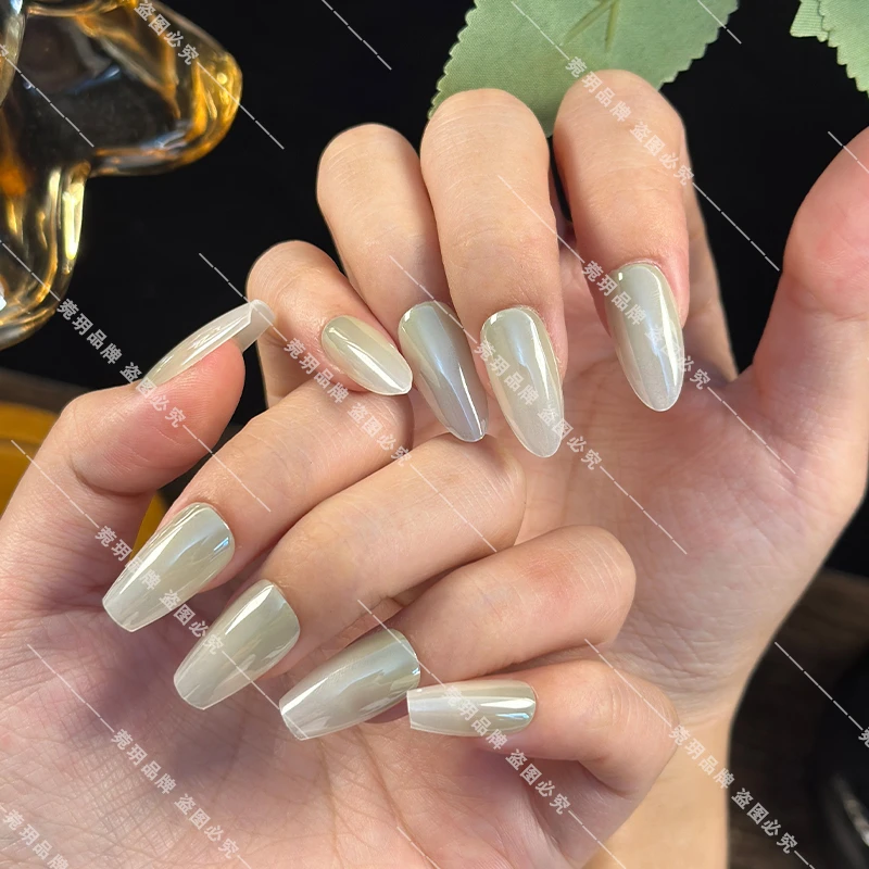 【夏日薄荷】纯手工穿戴甲新款高级感指甲贴片网红爆款法式美甲贴片