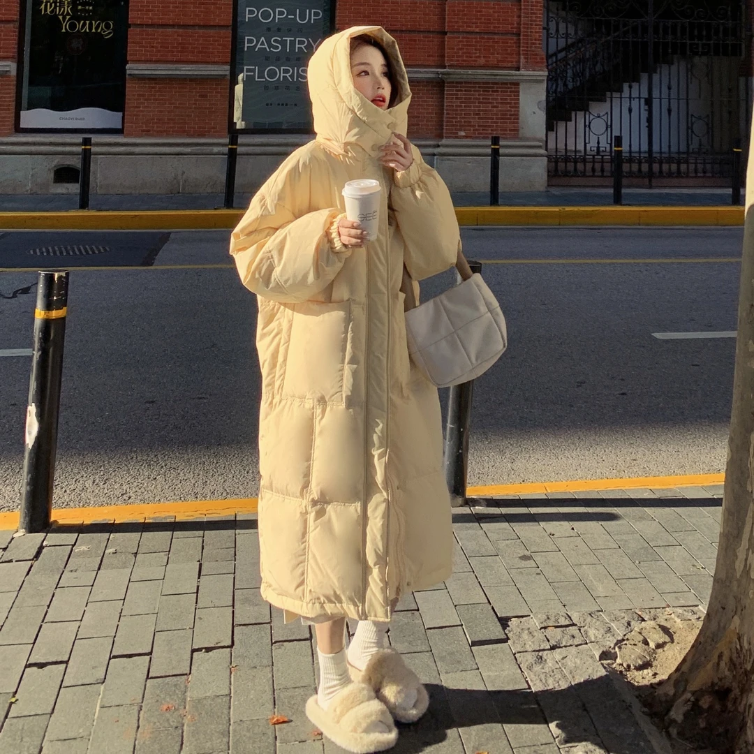 冬季奶fufu黄色羽服女中长款2024年冬季新款衣加厚过膝袄外套显