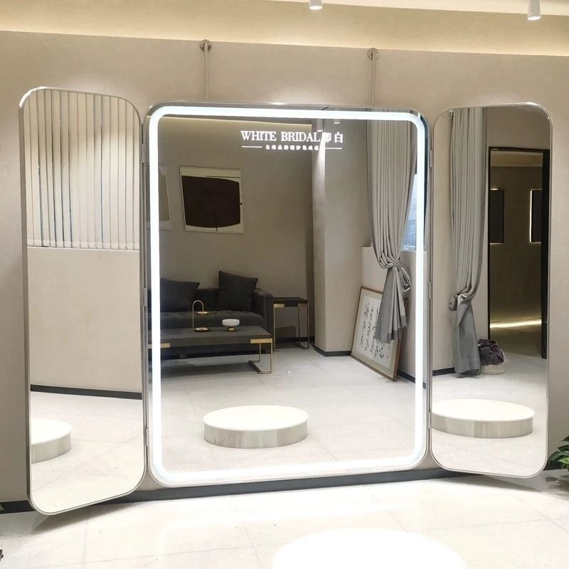 婚纱店服装店三联镜子可移动客厅简约婚纱镜服装镜带灯玻璃落地镜