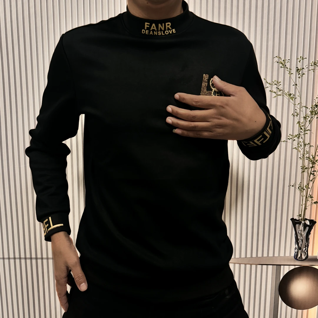 【易辰欧品男装】冬季新款男士高定百搭半高领加厚加绒保暖套头卫衣