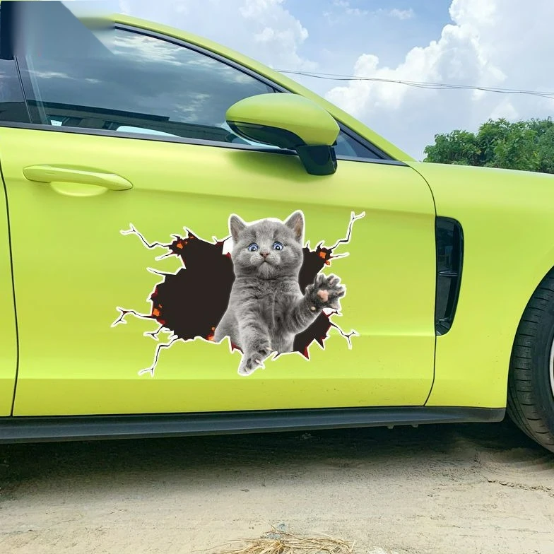 3D立体小猫汽车贴纸创意个性可爱搞怪猫咪遮挡车身车尾划痕刮痕贴