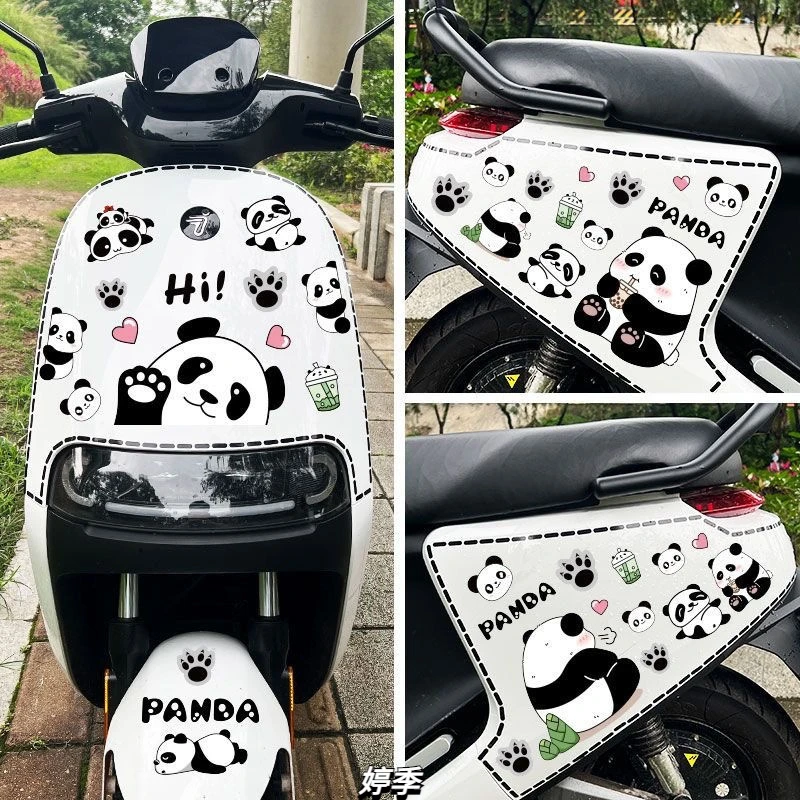 专颖可爱熊猫贴纸3d立体电动车贴纸卡通饰电瓶车贴画划痕遮挡防水