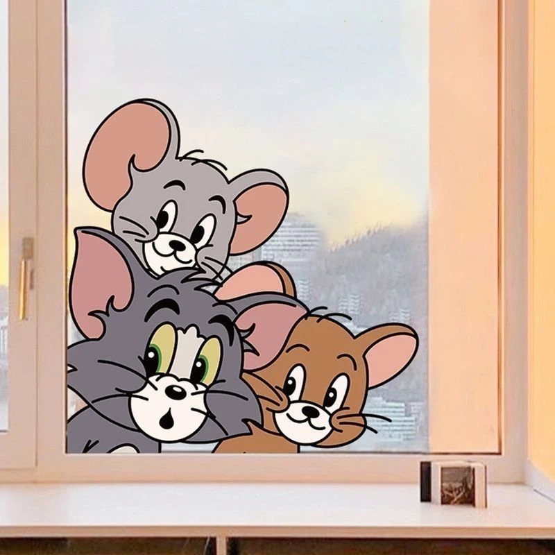 贴膜墙壁贴纸猫和老鼠可爱玻璃创意浴室玻璃门贴画卡通装饰窗花