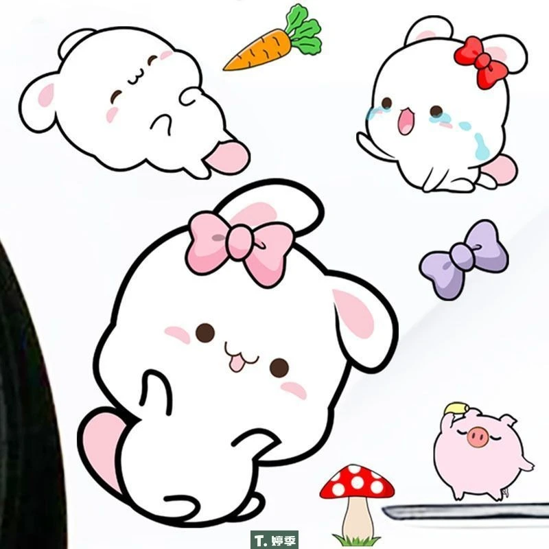 可爱卡通兔子汽车贴纸电动车身装饰贴保险杠划痕遮挡防水个性创意