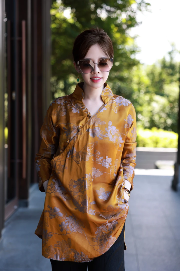 【爱如风】景衣国风黄色斜襟手绣上衣