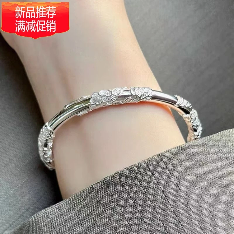 YL老凤凰款康嘉夫人繁花s999手工手镯镯子女年轻款花丝银镯