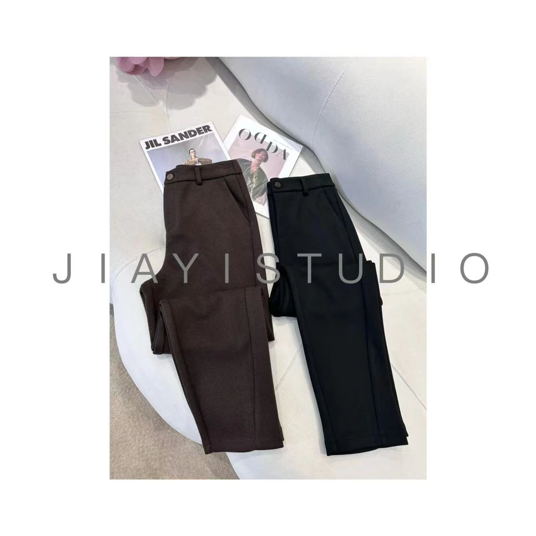 珈艺大码冬季百搭休闲加厚高腰小直筒醋酸羊毛裤羊毛镰刀裤5280