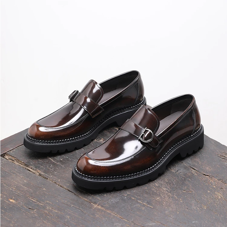 乐福鞋男亮面英伦皮鞋真皮一脚蹬懒人男鞋潮流休闲春秋季头层牛皮