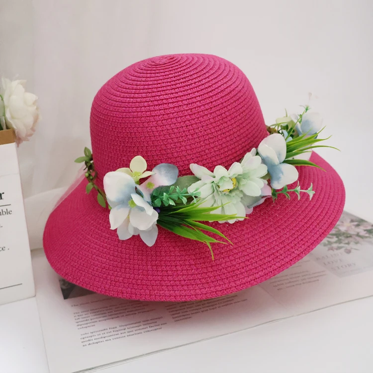 夏天小清新草帽渔夫帽时尚户外百搭遮阳帽女春夏韩版防晒花朵帽子