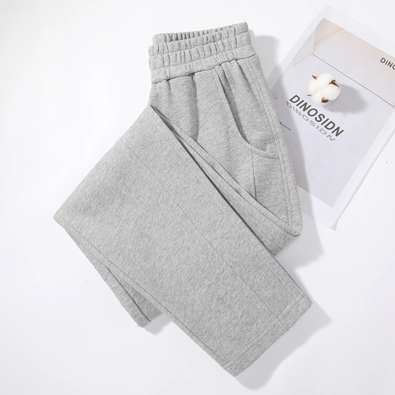 240105# 春秋款纯棉运动卫裤女直筒裤垂坠感长裤宽松拼接休闲百搭