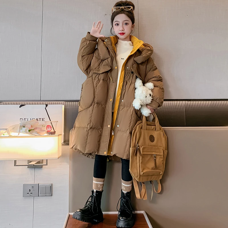 女童长款过膝洋气羽绒服冬季新款6-12岁儿童休闲宽松加厚保暖外套