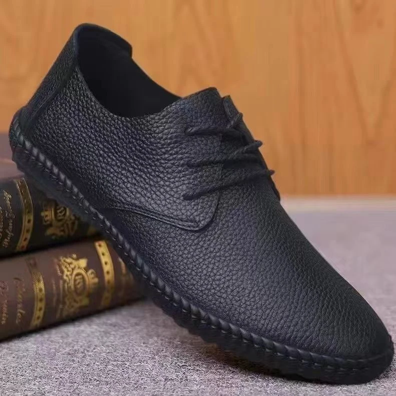 纯牛皮纯手工缝制休闲皮鞋男软底软面男鞋商务透气牛皮鞋休闲男鞋