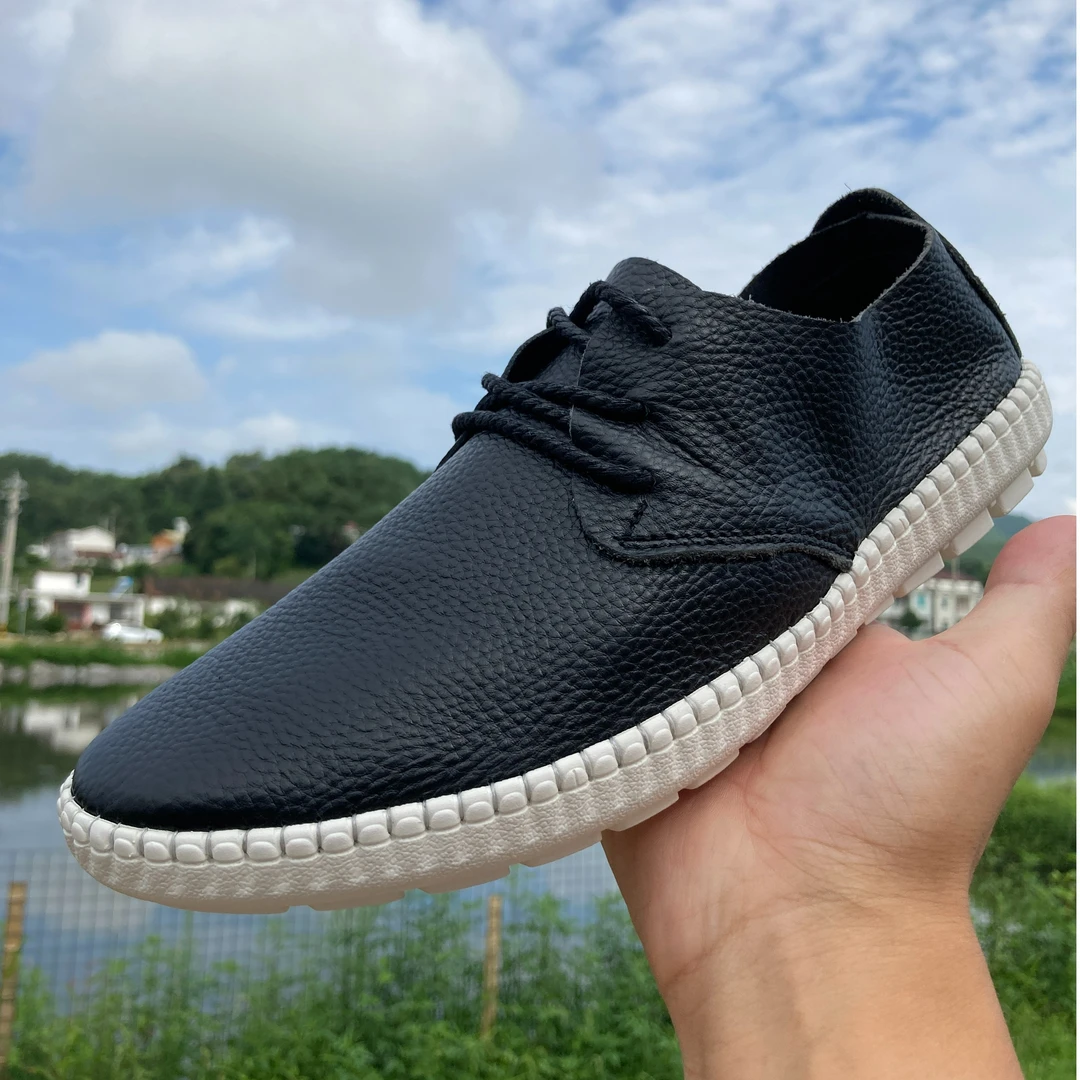 头层牛皮男士百搭休闲手工缝制男鞋软底软面舒适透气皮鞋