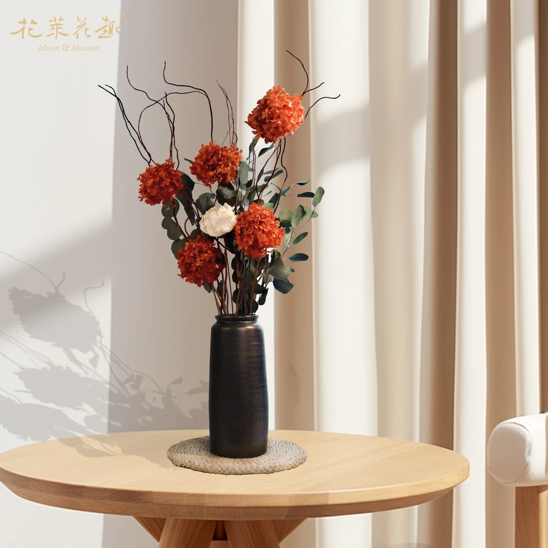 龙柳绣球家居生日商务时尚客厅卧室床头柜永生花干花高级摆件