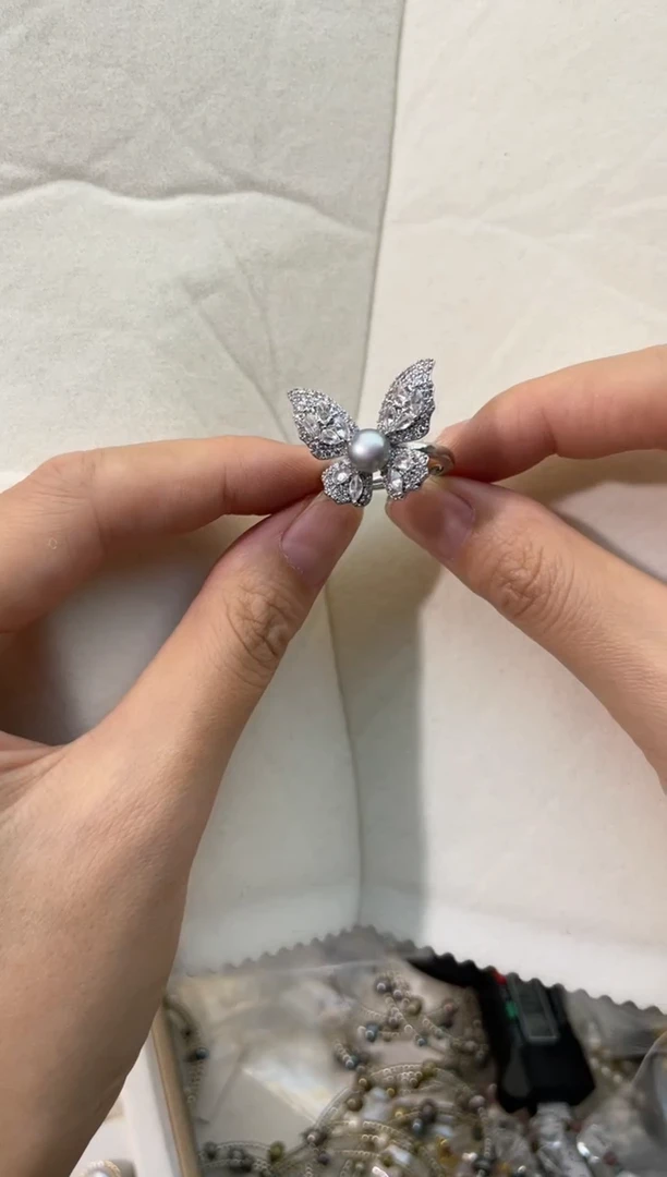 【闪购商品】淡水珍珠蝴蝶未镶嵌精工镶嵌*珍珠戒指