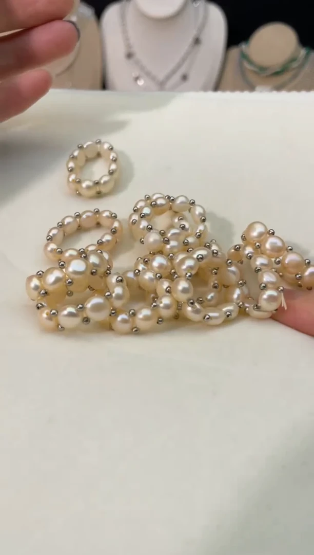 【闪购商品】淡水珍珠戒指未镶嵌强光*珍珠解释（弹力绳）