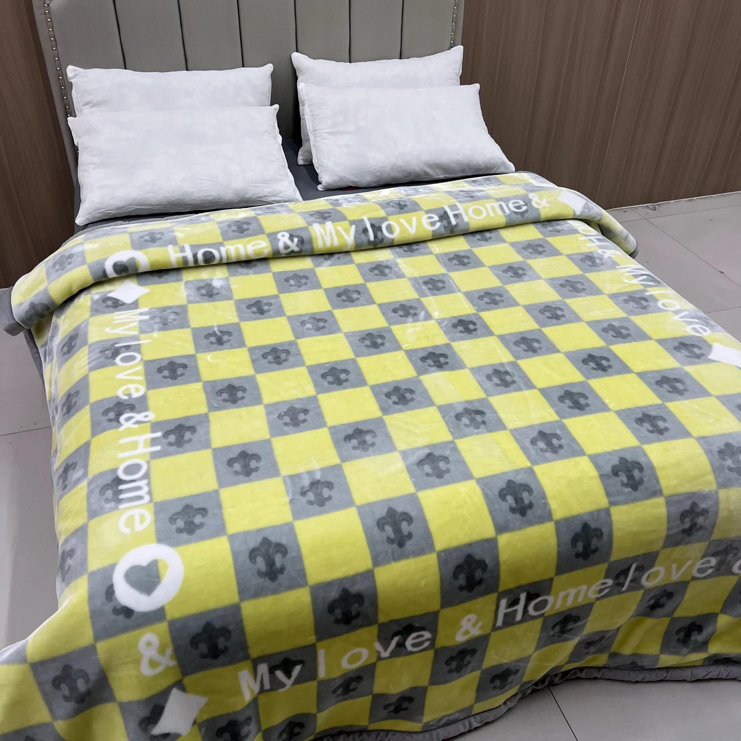 【黄格】200*230八斤拉舍尔毛毯睡毯被子结婚加厚毯子双层婚庆