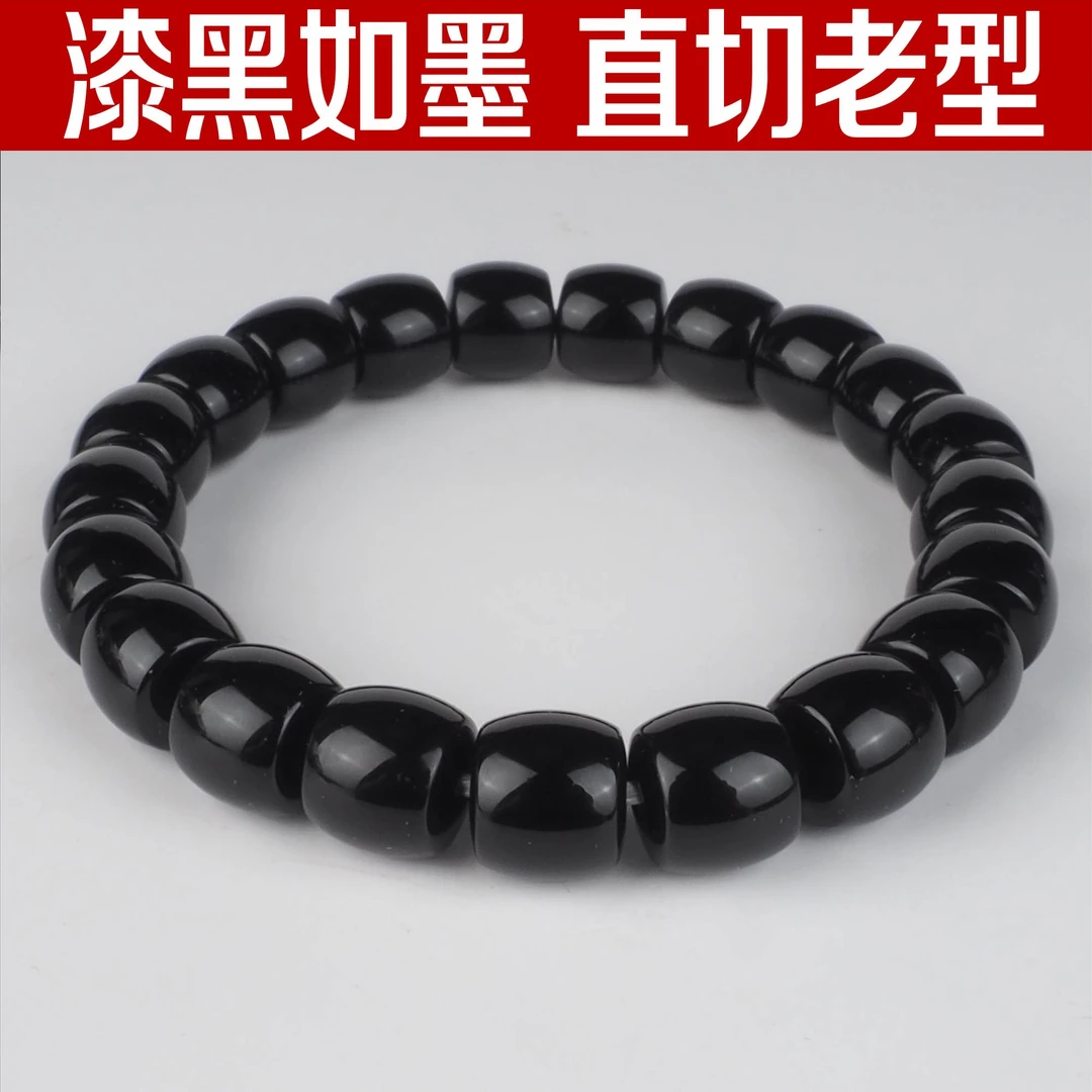 放漏炸！黑玛瑙漆黑如墨纯手工磨制直切倒角老型桶珠单圈对珠配饰