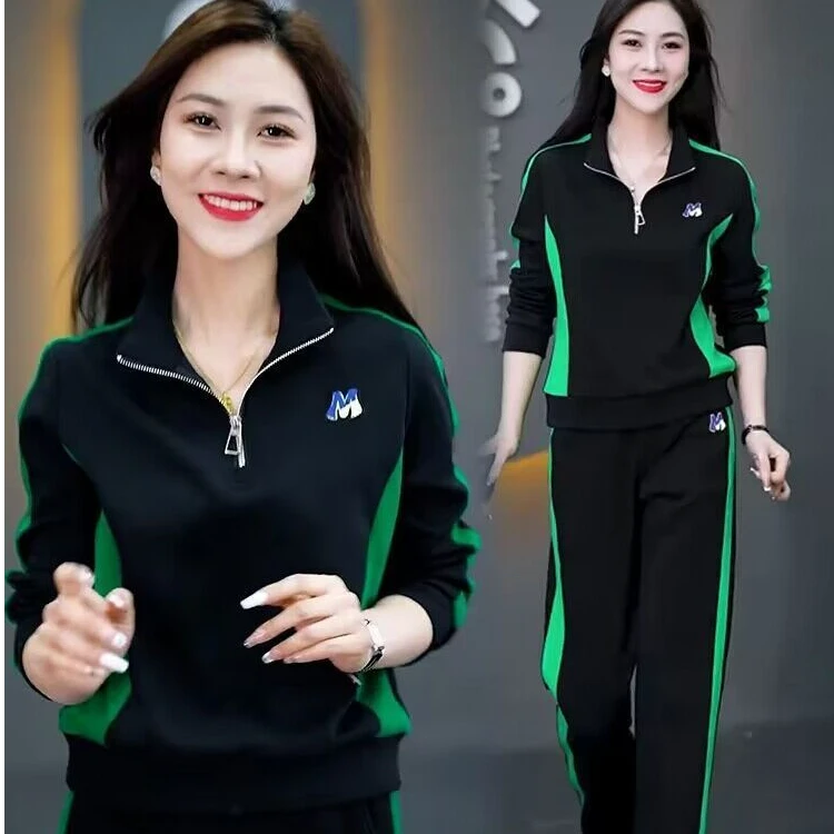 高档时尚运动服套装女休闲时尚立领长袖两件套2024春秋新款阔腿裤