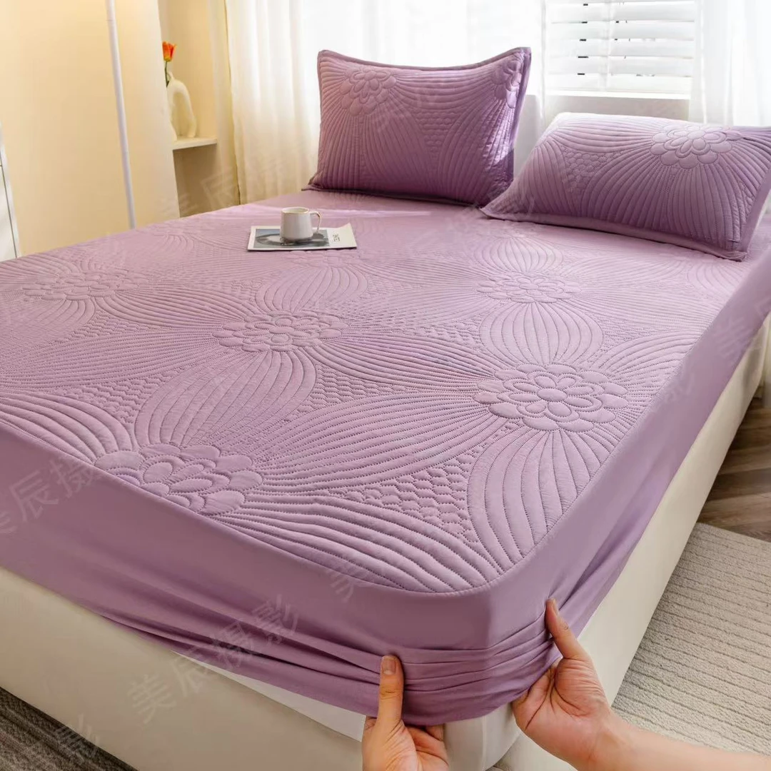 花朵夹棉单件床笠 香芋紫