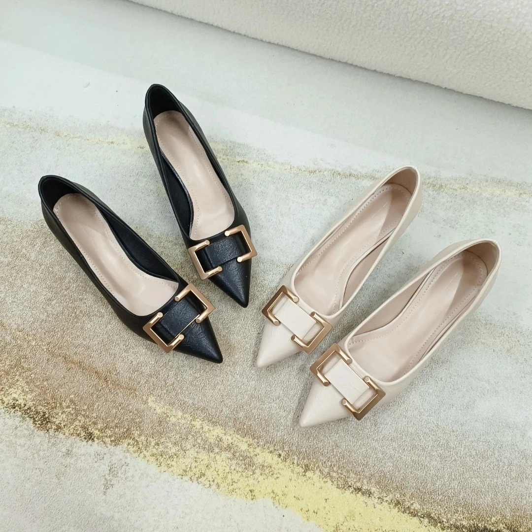 粗跟单鞋女2025春秋新款时尚百搭软皮韩版中跟浅口尖头气质工作鞋