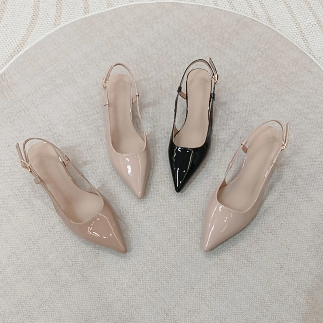 法式凉拖鞋女2025春季新款尖头浅口韩版气质百搭时尚中粗跟单鞋女