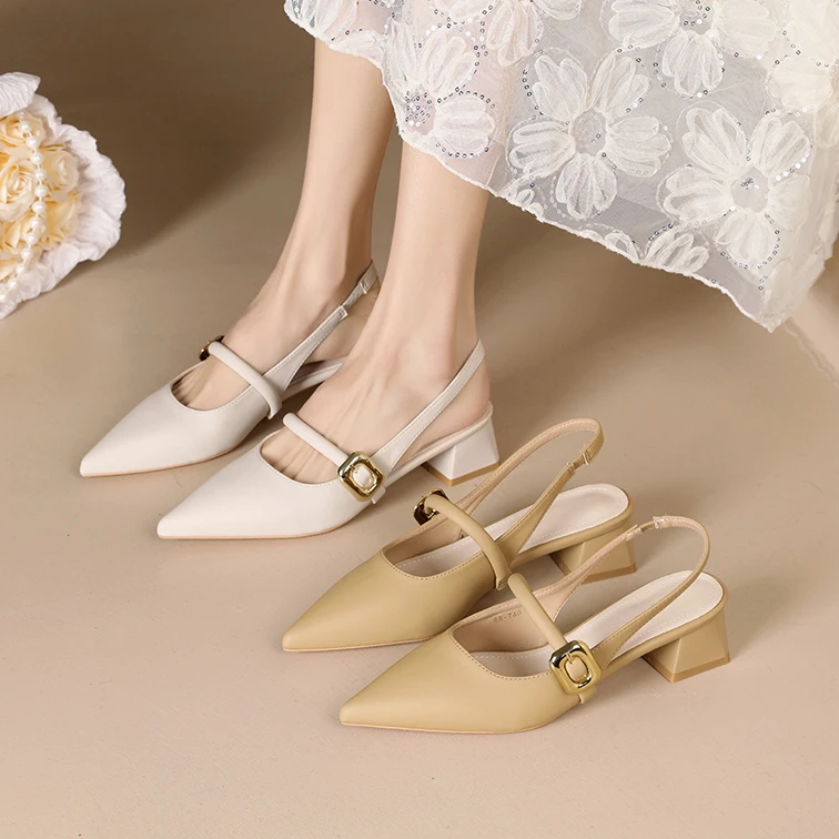 包头凉鞋女2025春夏新款时尚百搭尖头浅口气质法式仙女风中跟单鞋