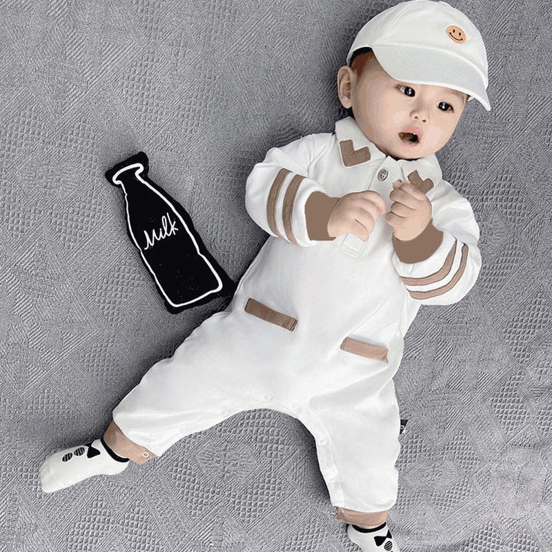 2025春秋款婴儿纯棉长袖连体哈衣英伦绅士男宝宝满月百日洋气爬服