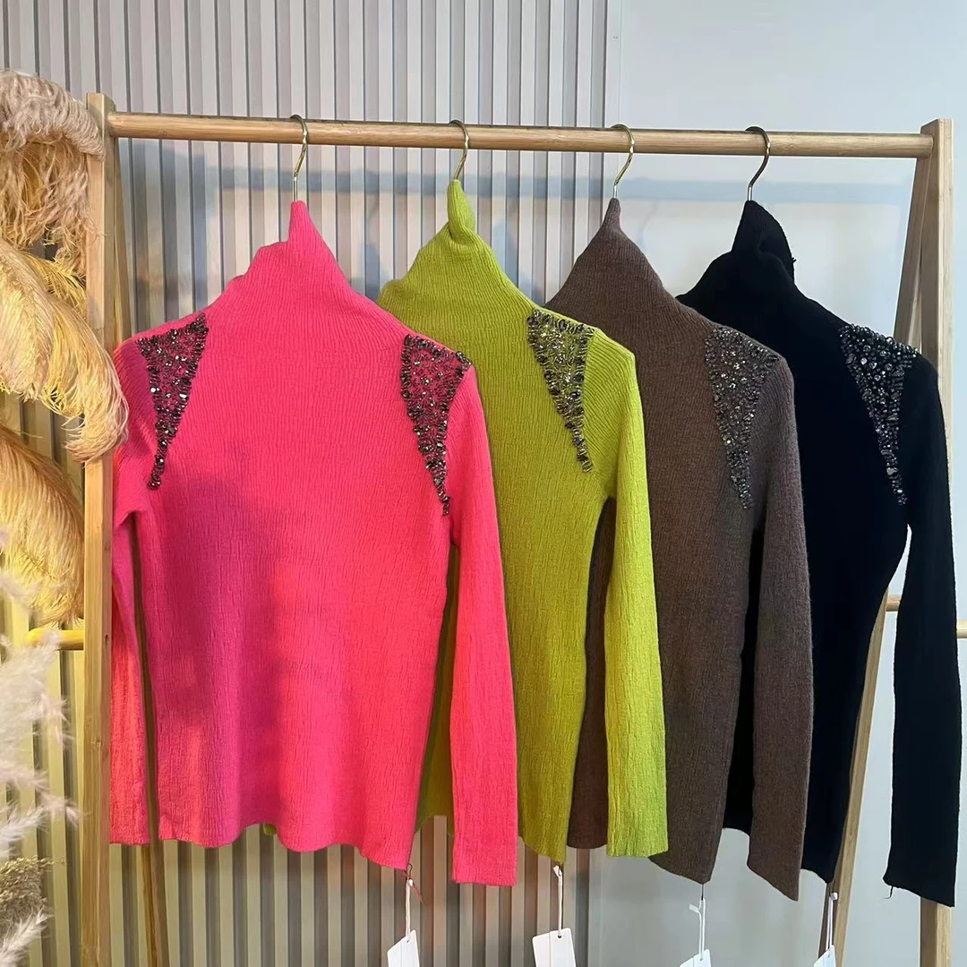 【美美专享】18881设计感新款肩部钻钻毛衣上衣