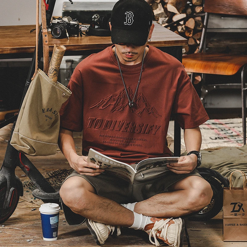 花花公子高端美式t恤男短袖夏季潮流ins钢印立体山系宽松男装体恤