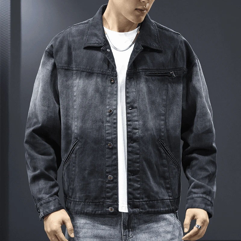 水洗渐变牛仔外套男潮牌重磅复古做旧上衣秋冬款痞帅宽松工装夹克