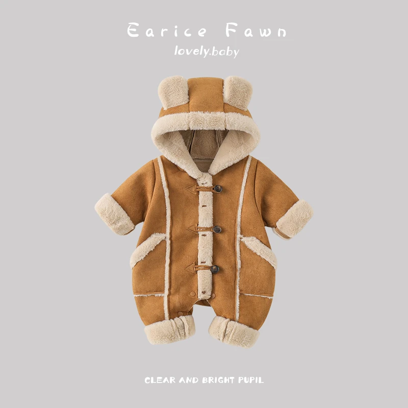 DZ婴儿衣服冬季宝宝洋气连体衣满月百天爬爬服外出加厚保暖棉衣服