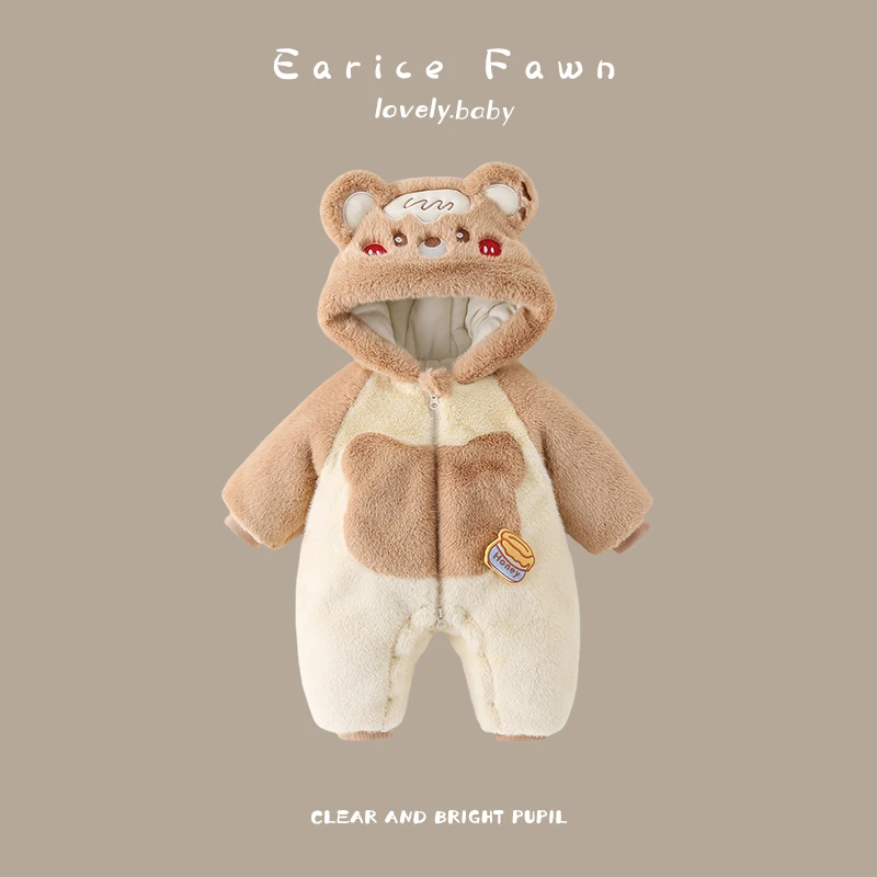 DZ网红婴儿衣服满月宝宝连体衣加棉加厚棉衣秋冬装可爱洋气爬爬服