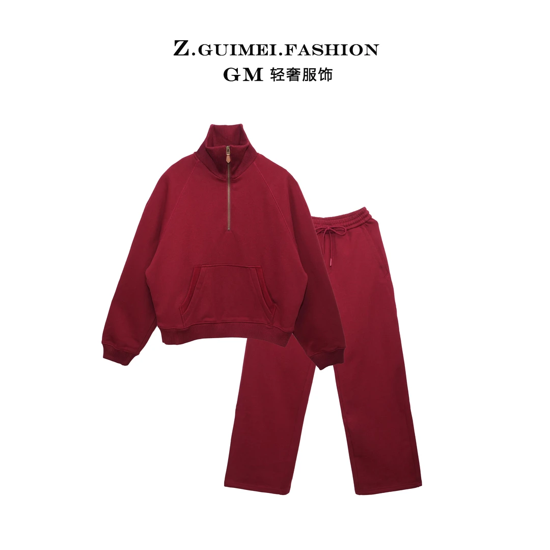 【肆姐高定】设计师款经典立领半拉链落肩袖卫裤套装XY1845