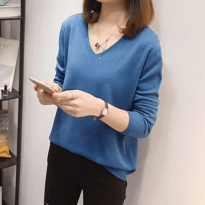 v领纯色打底衫大码遮肚显瘦宽松加肥加针织衫女V领毛衣新款时尚外