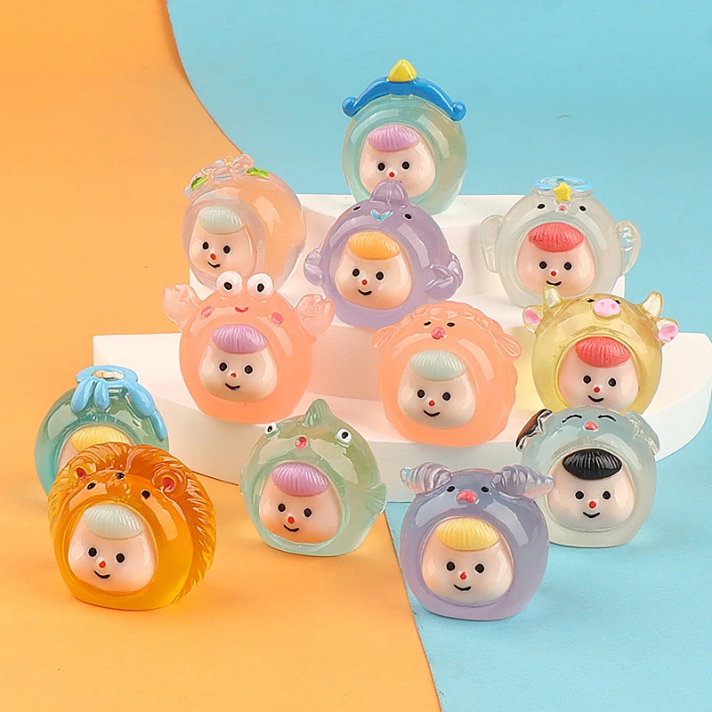 「直播c) 树脂摆件夜光十二星座微景观摆件儿童潮玩盲袋diy饰品配