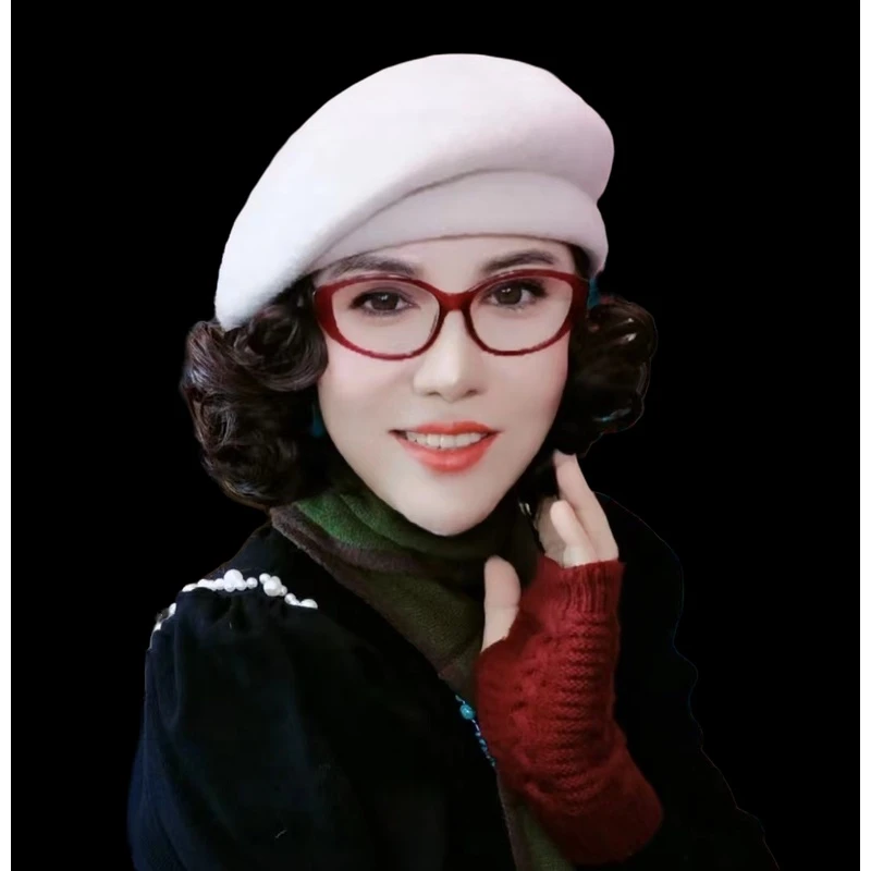 假发一体毛呢空姐帽洋气假发帽子秋冬时尚款新款气质百搭贝雷帽女