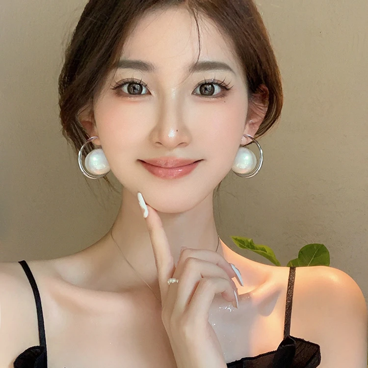 合金仿珍珠耳饰  仿珍珠耳圈女日月同辉耳环小众设计时尚耳饰网红