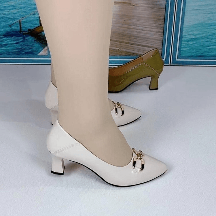 CKK春季新款软底高档高跟鞋女士软皮鞋中跟高跟皮鞋女轻便休闲妈