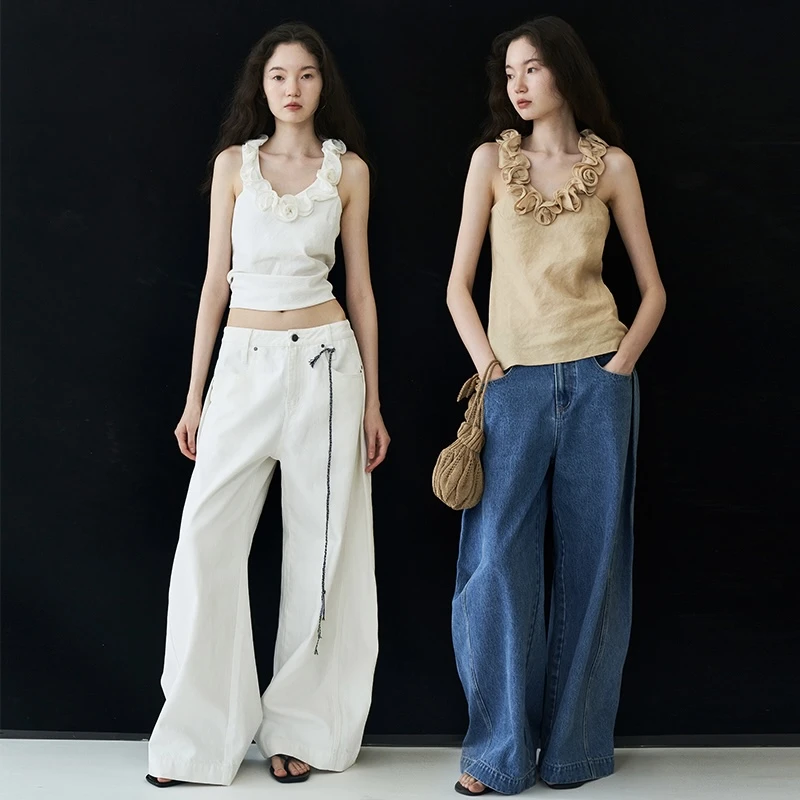 ROHEME法式花边领无袖背心女2024新款夏季高级感设计小众外穿上衣