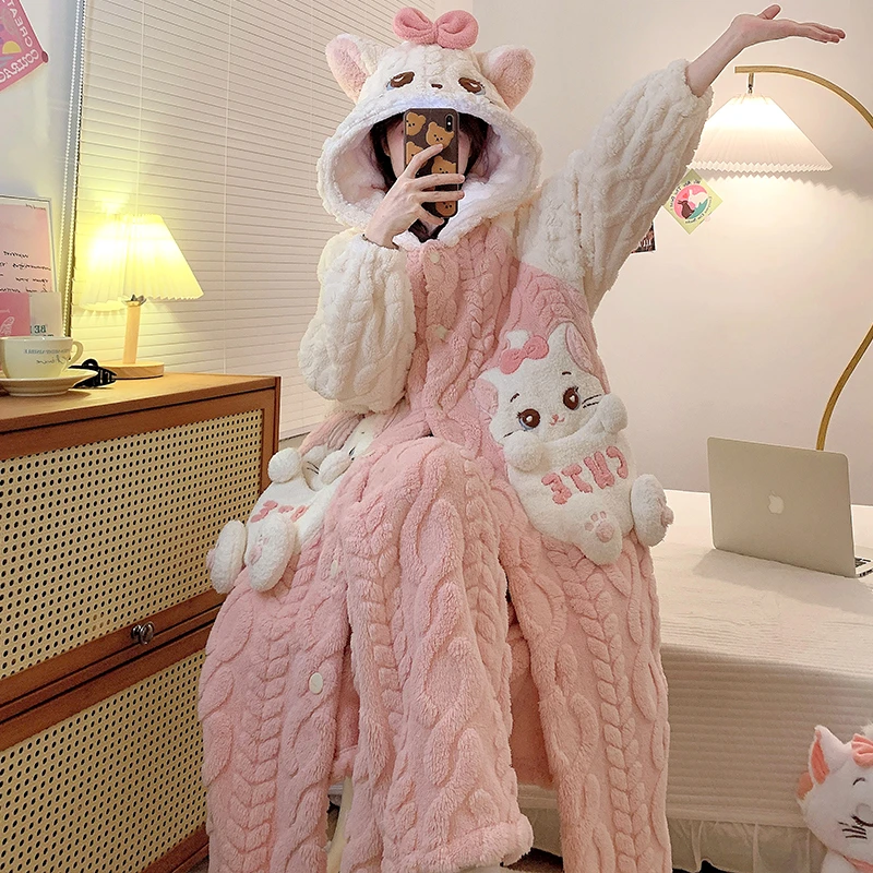 保暖搭子 秋冬季睡袍女款珊瑚绒2024新款睡衣加绒加厚冬天家居服