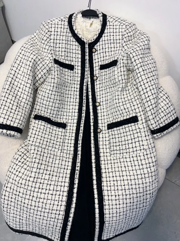 冬款千鸟格加厚小香风大衣秋冬新款气质棉服