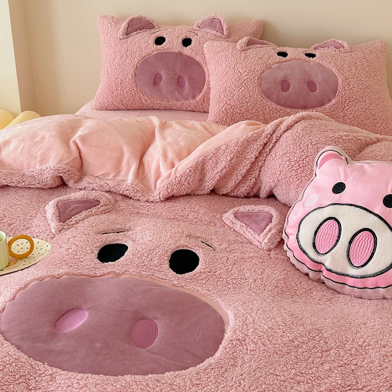 冬季加厚保暖羊羔绒贴布绣四件套学生宿舍床单被套床上用品三件套