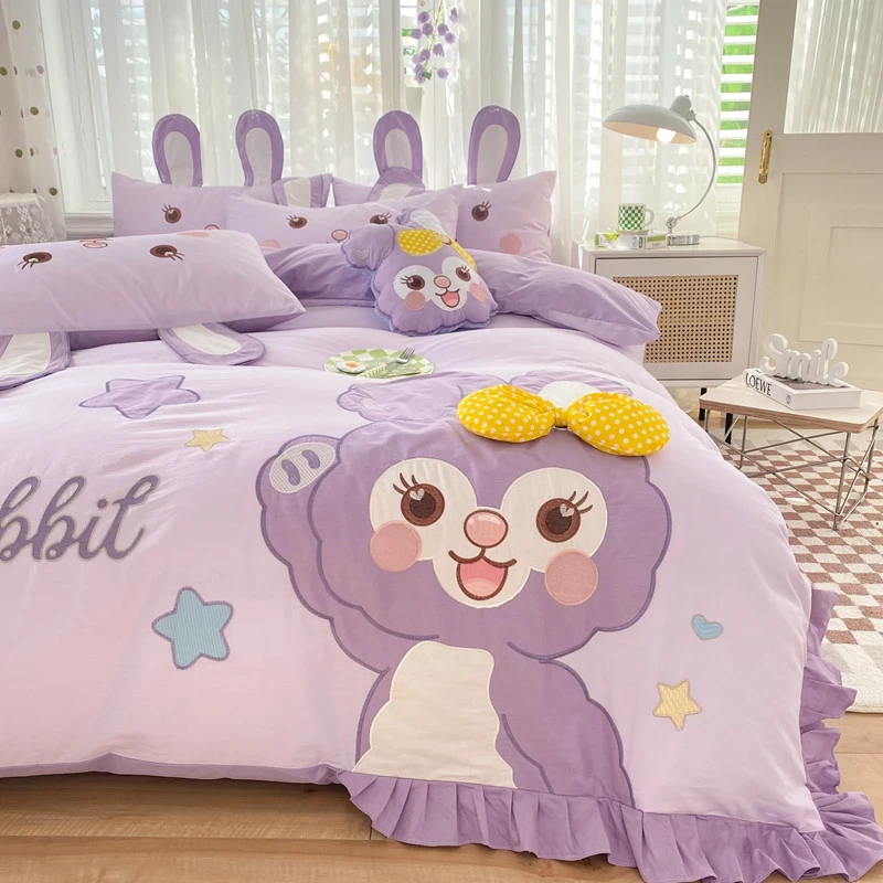 初心】秋冬加厚牛奶绒四件套卡通大版刺绣床上用品-星黛露