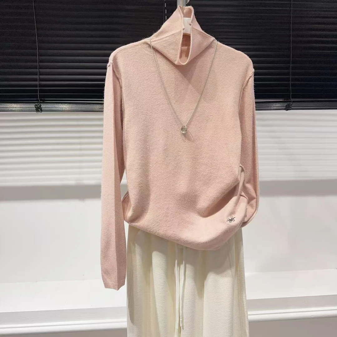 胸90-150长63堆堆领毛针织衫长袖刺绣打底衫极简风穿搭 7180